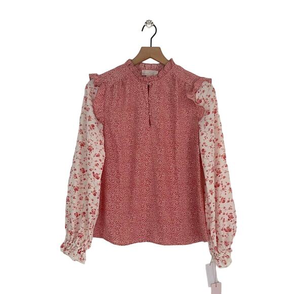 NEW Rachel Parcell Ruffle Detail Pink Floral Blouse Size Small Prairie Designer - Picture 2 of 7